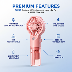 Portable USB Rechargeable Nano Mist Fan with 4 Speed Cooling